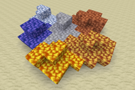 A pile of various raw ore blocks