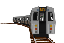 3-car NY subway train on track on transparent background