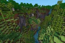 A deep canyon with a waterfall at the back (using biomegen + Ethereal NG)