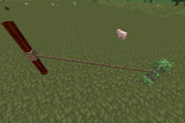 A creeper tethered to a nether brick fence post in MineClone 2