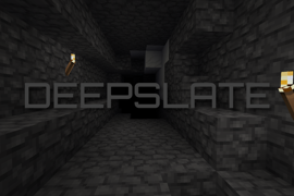 The word ‘deepslate’ in front of a dark deepslate cave