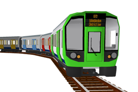 Screenshot of a 4-car S7 stock train with 4 differently coloured wagons