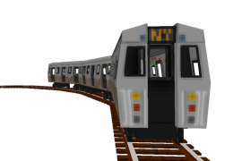 3-car NY subway train on track on transparent background
