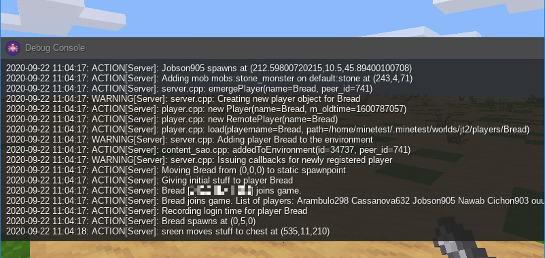 Debugging Console screenshot