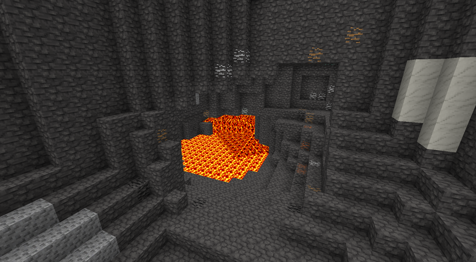 A deepslate cavern with some ores
