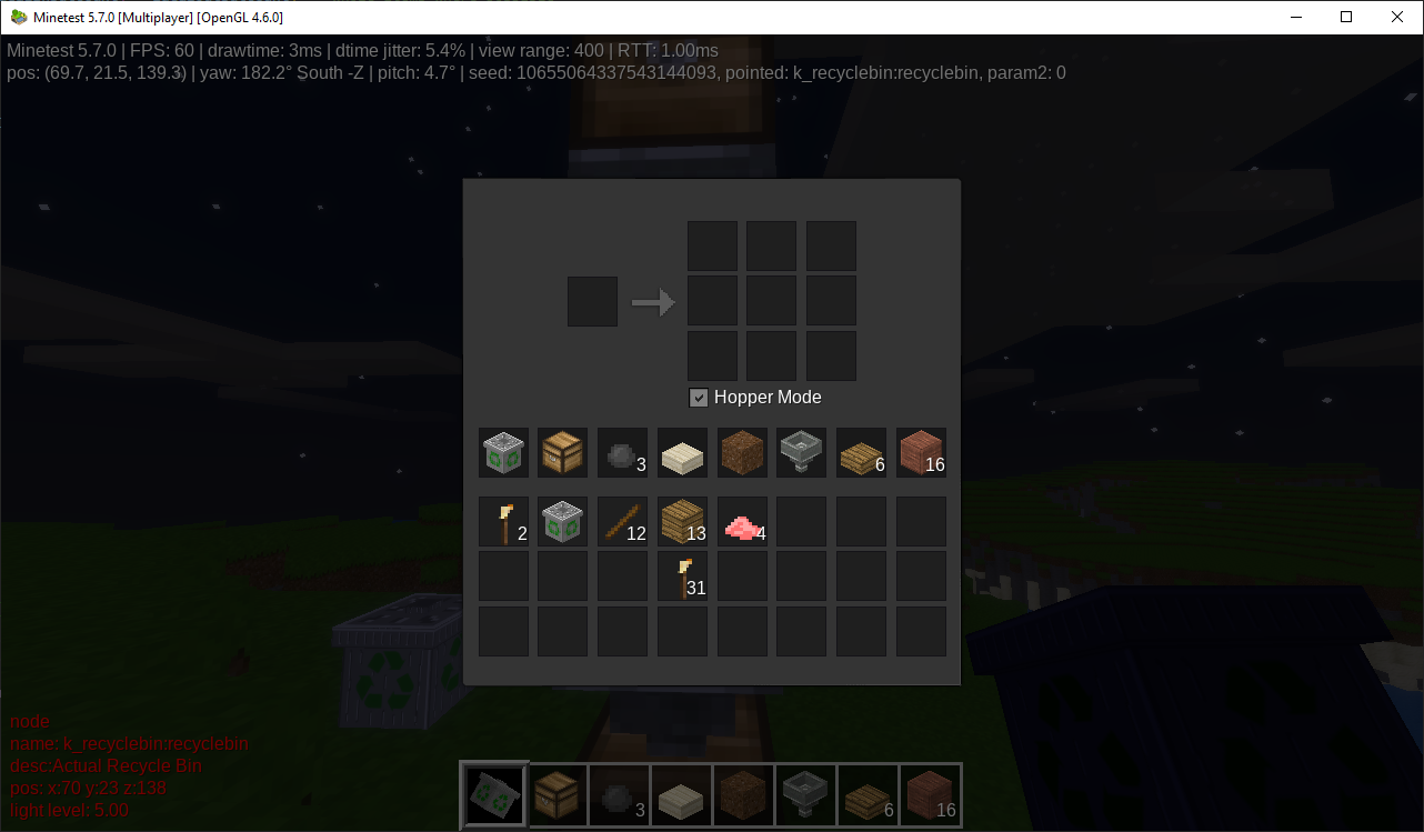 GUI with hopper mode checkbox (with hopper mod only)