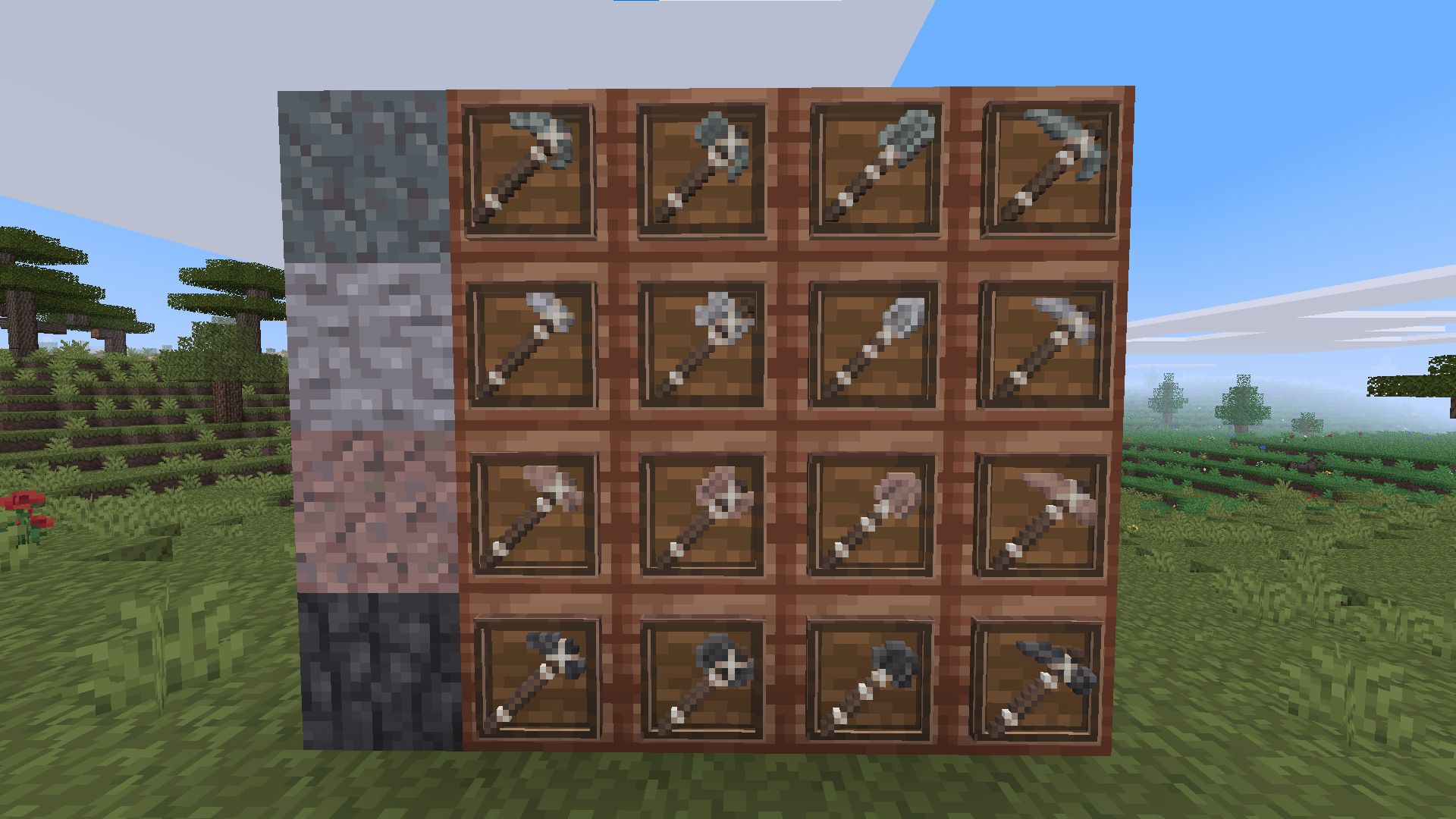 All added tools: Andesite, Diorite, Granite, and Deepslate hoes/axes/shovels/picks.