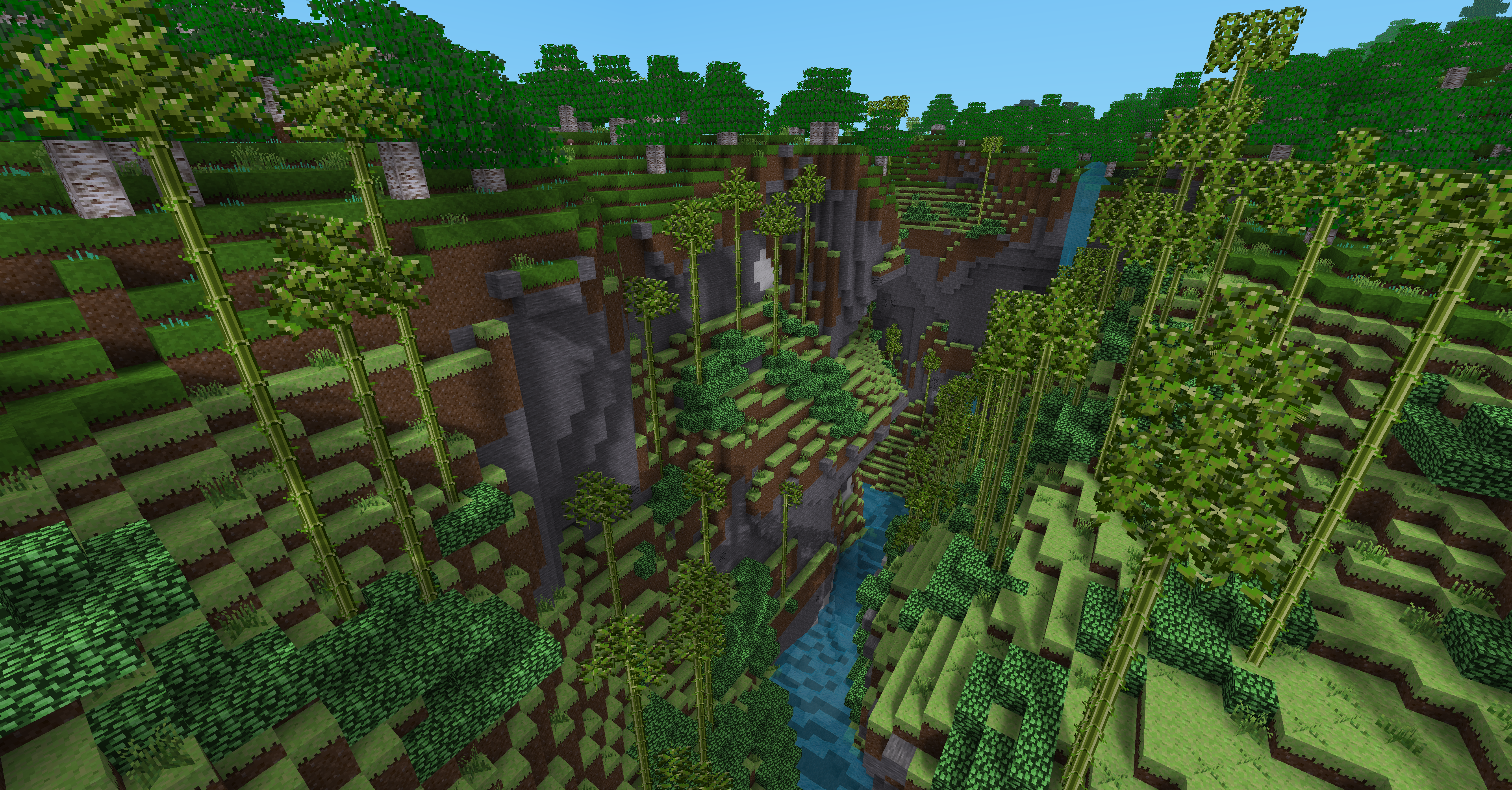 A deep canyon with a waterfall at the back (using biomegen + Ethereal NG)