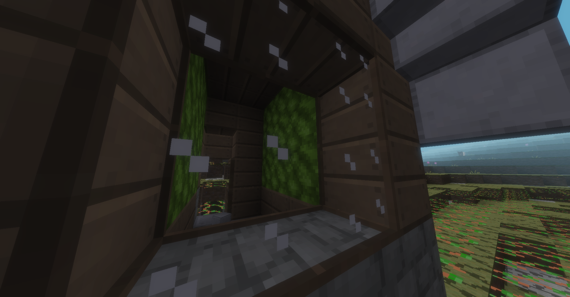 I built this house, outside is wood, inside is the moss texture from permafrost_with_moss