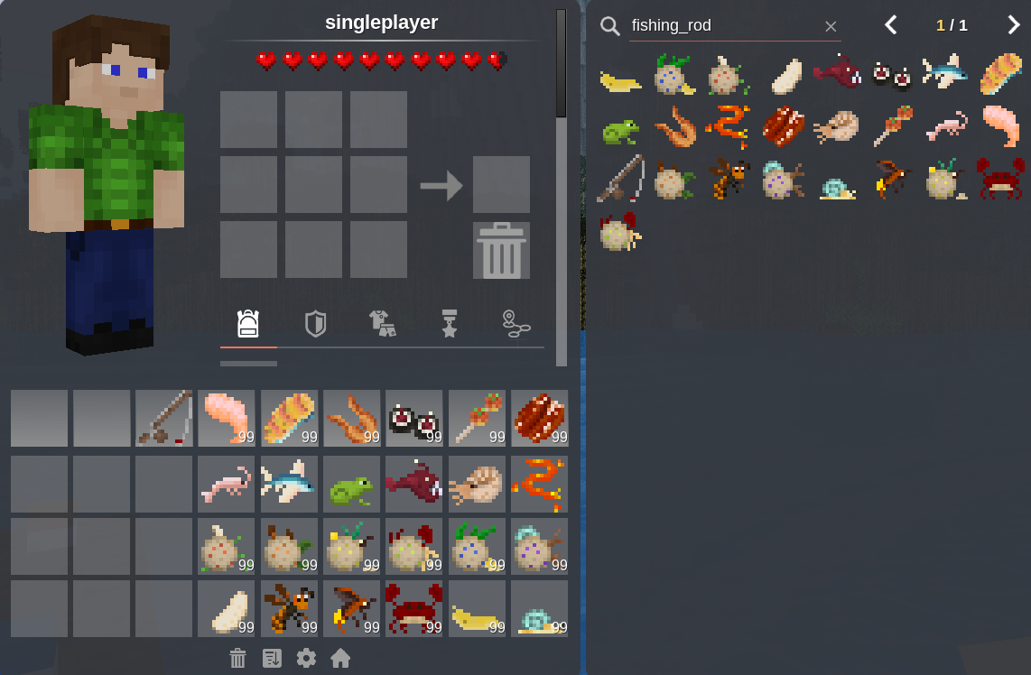 Inventory Showing Fishing Rod Items