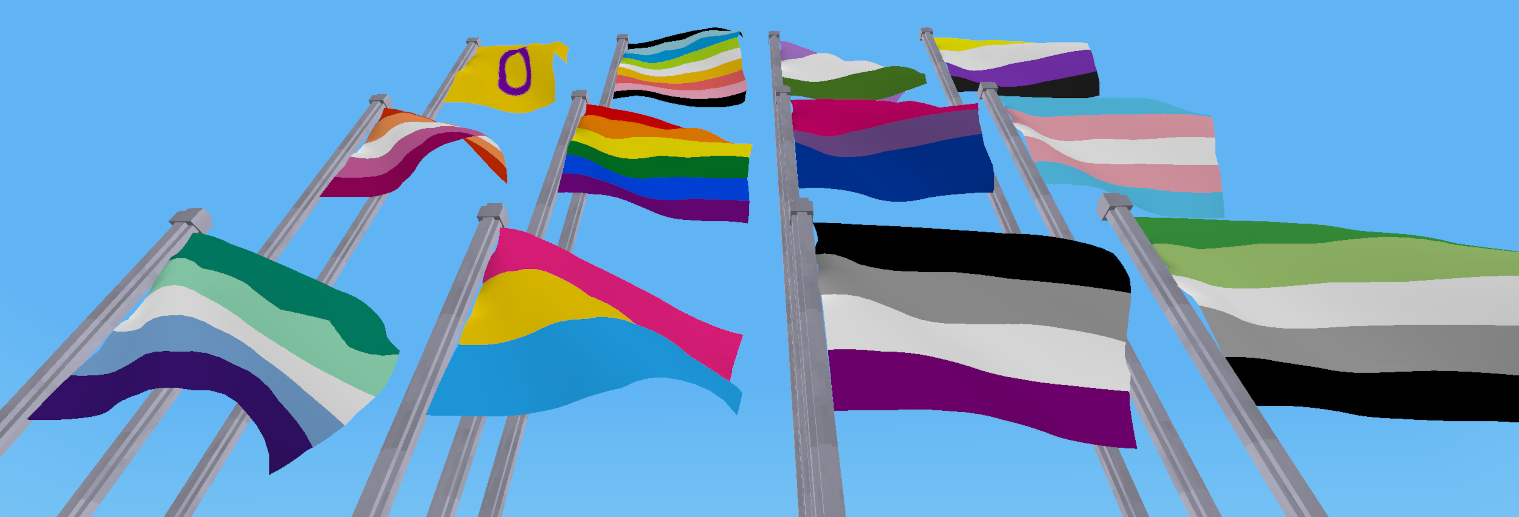 Pride flags: Intersex, queer, genderqueer, enby, lesbian, LGBTQ+, bi, trans, vincian, pan, ace, aro