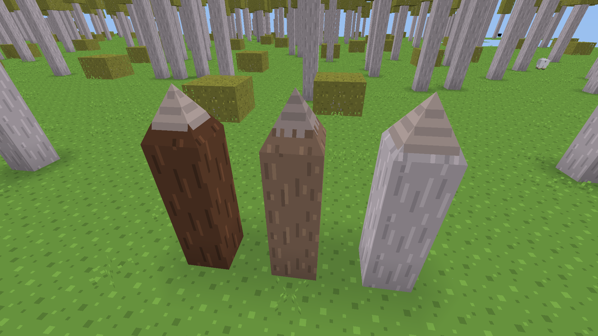 Log spikes made of the three types of tree in Repixture