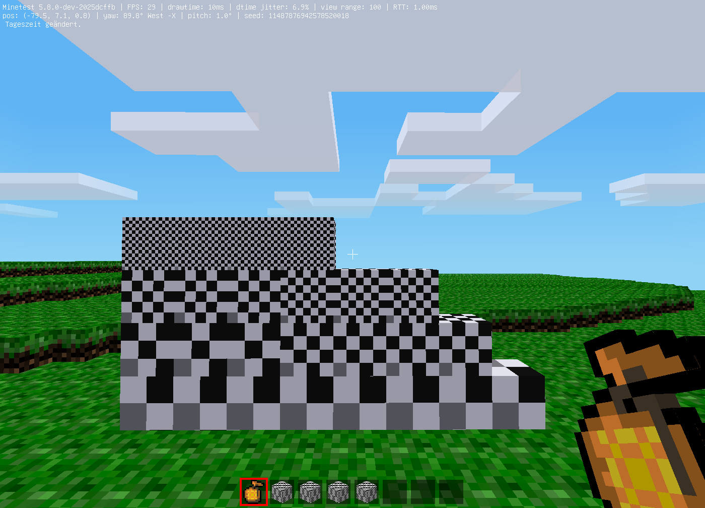 A wall of checkerboard test nodes with different tilings.