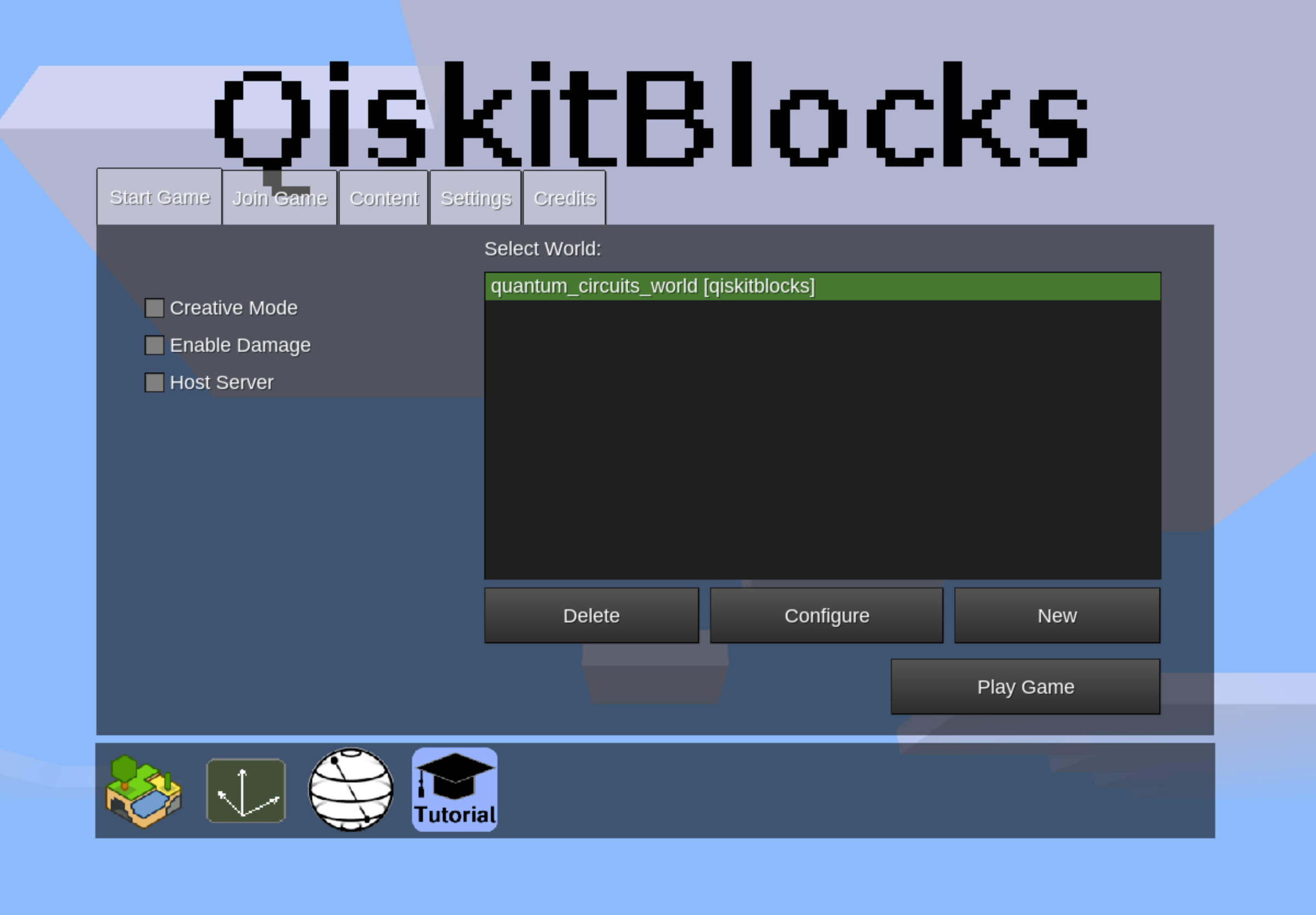 QiskitBlocks in Minetest menu